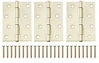 Brass-plated Metal Butt Door hinge N162 (L)100mm, Pack of 3
