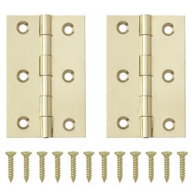 Brass-plated Metal Butt Door hinge N162 (L)65mm (W)65mm, Pack of 2