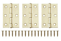 Brass-plated Metal Butt Door hinge N162 (L)75mm, Pack of 3