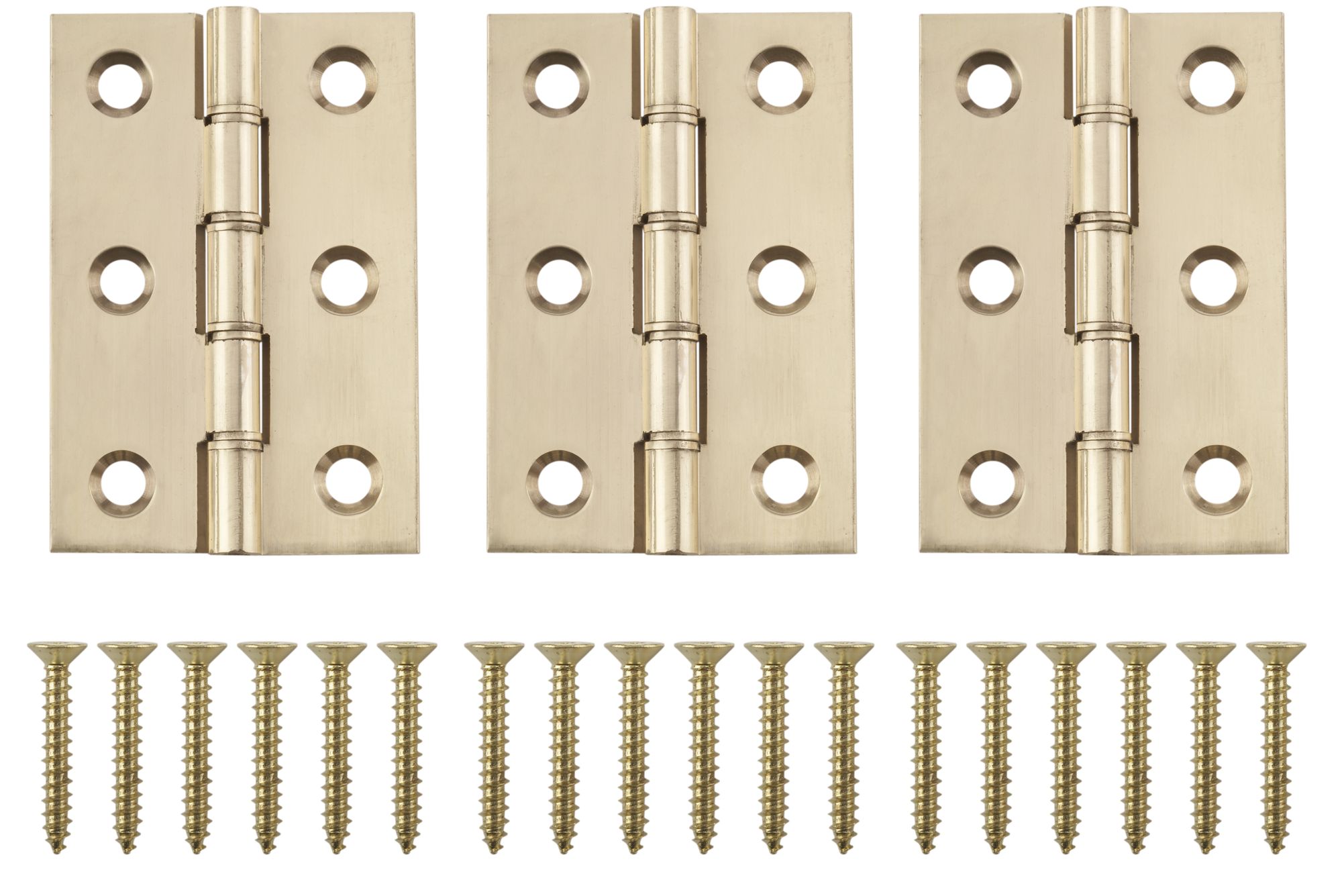 Brass-plated Metal Butt Door hinge N162 (L)75mm, Pack of 3