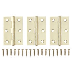 Brass-plated Metal Butt Door hinge N162 (L)75mm (W)75mm, Pack of 3