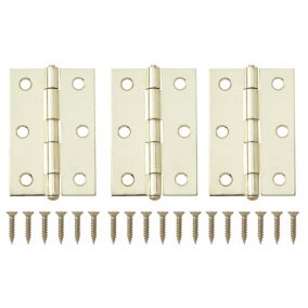 Brass-plated Metal Butt Door hinge N163 (L)75mm, Pack of 3