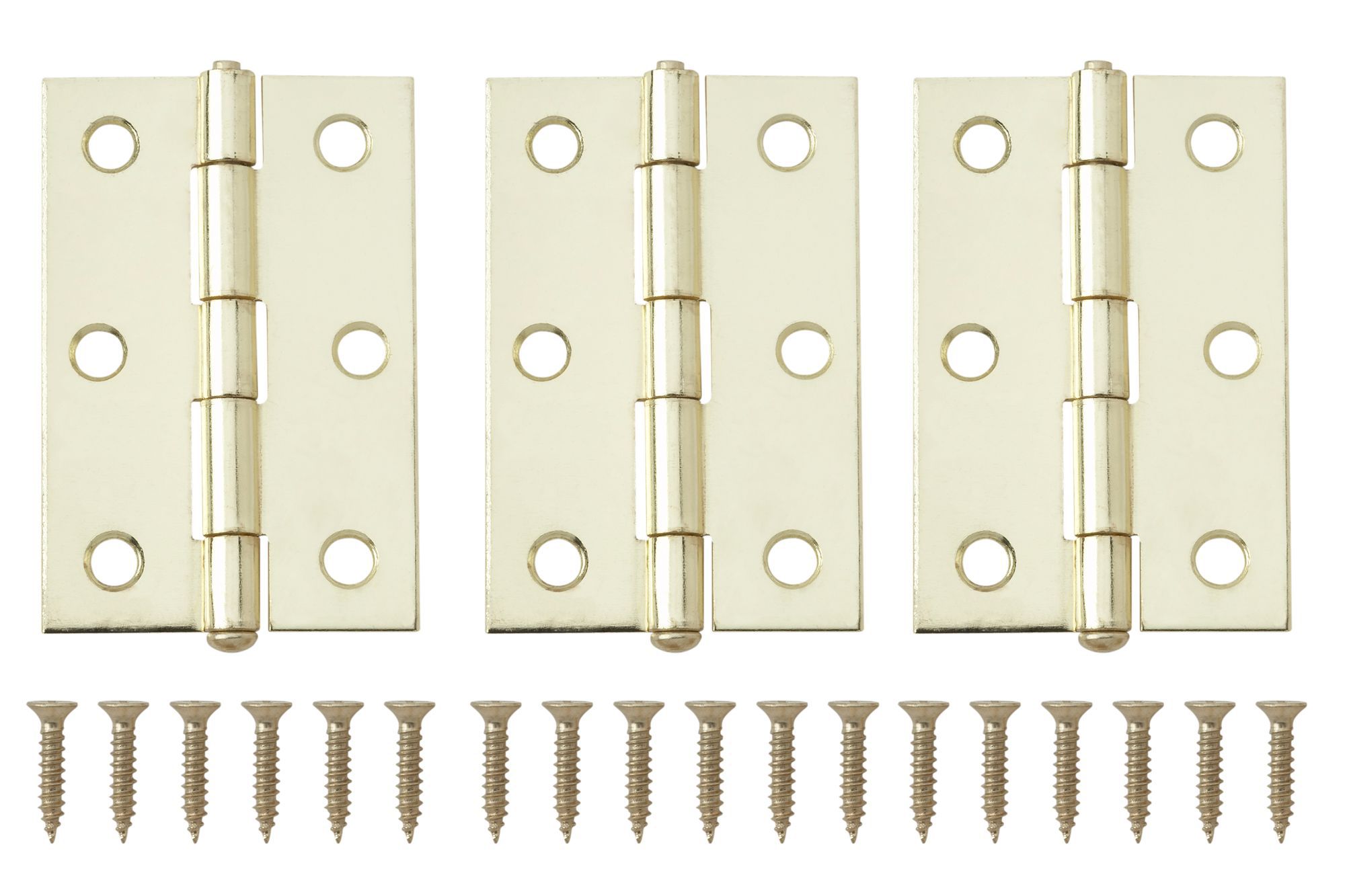 Brass-plated Metal Butt Door hinge N163 (L)75mm (W)75mm, Pack of 3