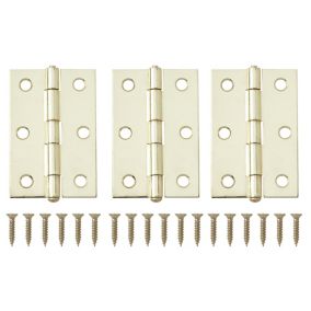 Brass-plated Metal Butt Door hinge N163 (L)75mm (W)75mm, Pack of 3