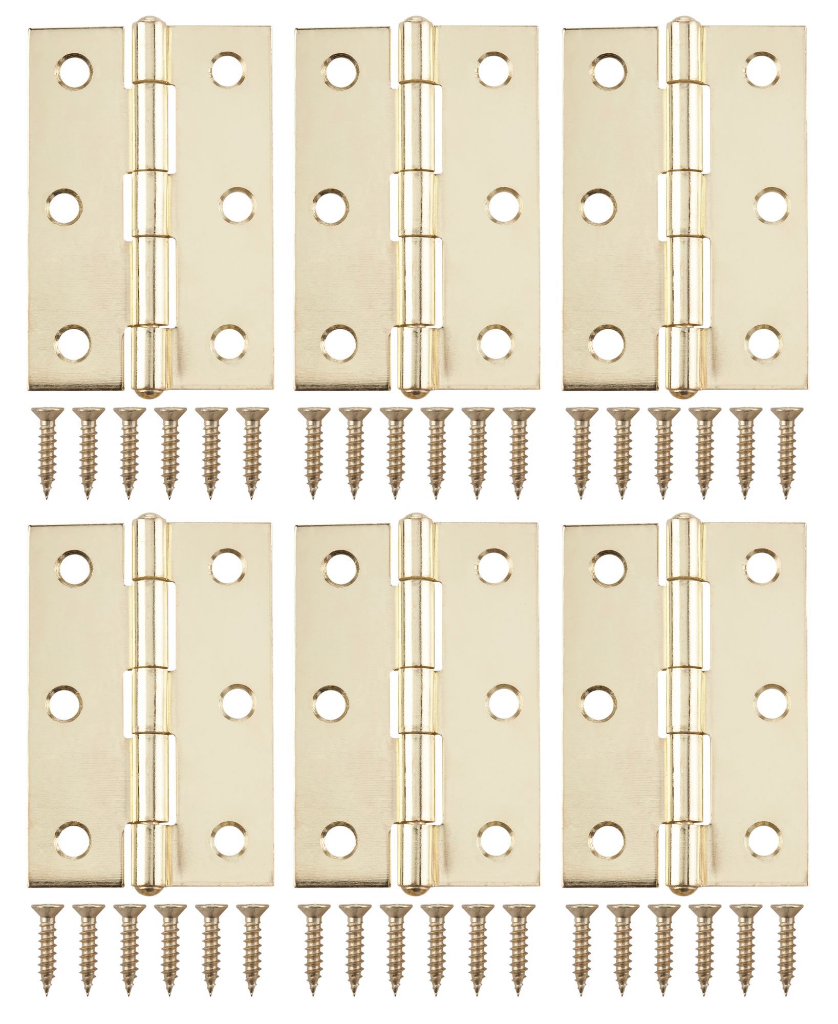 Brass-plated Metal Butt Door hinge N422 (L)75mm (W)75mm, Pack of 6