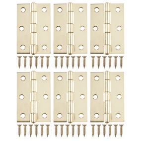 Brass-plated Metal Butt Door hinge N422 (L)75mm (W)75mm, Pack of 6