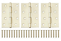 Brass-plated Metal Butt Door hinge N424 (L)100mm, Pack of 3