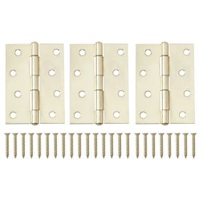 Brass-plated Metal Butt Door hinge N424 (L)100mm (W)100mm, Pack of 3