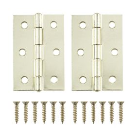 Brass-plated Metal Butt Door hinge NO75 (L)65mm, Pack of 2