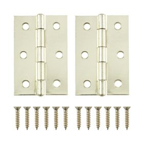 Brass-plated Metal Butt Door hinge NO75 (L)65mm (W)65mm, Pack of 2