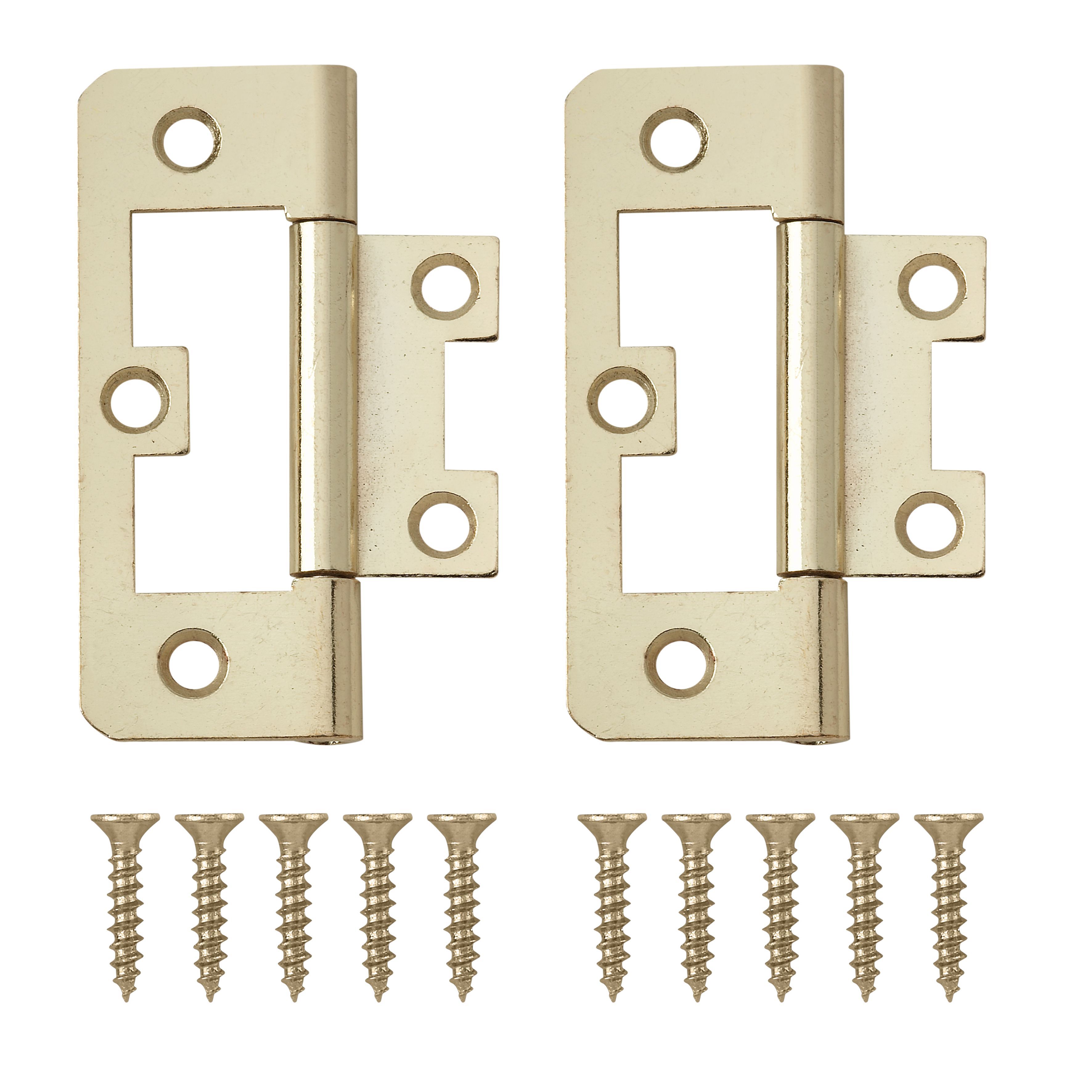 Brass-plated Metal Flush Door hinge N344 (L)65mm (W)65mm, Pack of 8