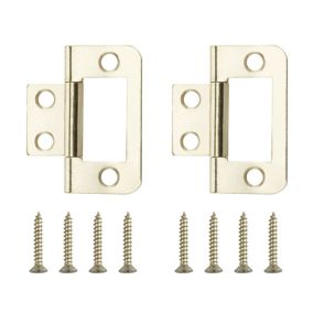 Brass-plated Metal Flush Door hinge NO92 (L)38mm, Pack of 2