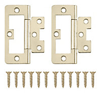 Brass-plated Metal Flush Door hinge NO92 (L)75mm, Pack of 8