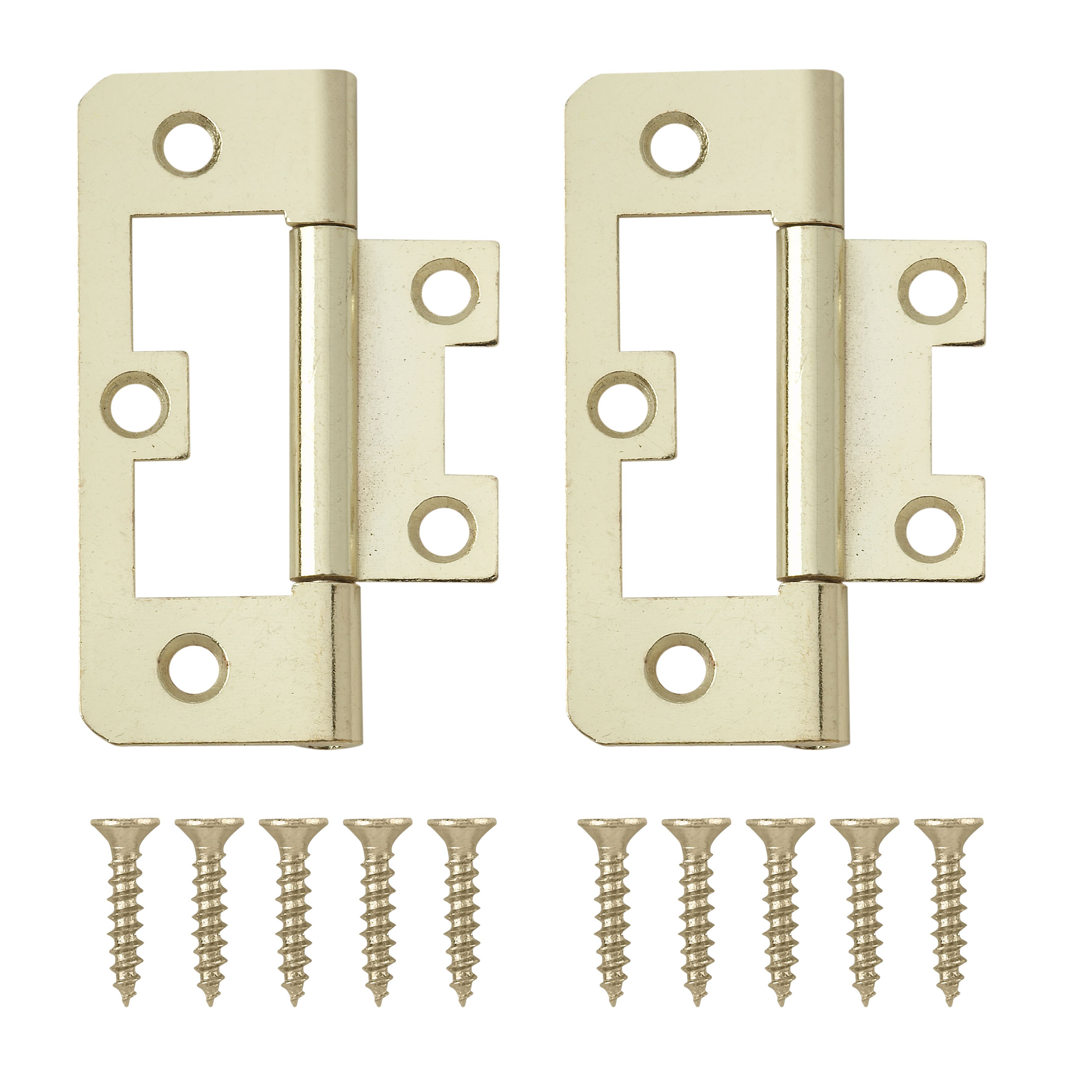 Brass-plated Metal Flush Door hinge NO96 (L)65mm (W)65mm, Pack of 2