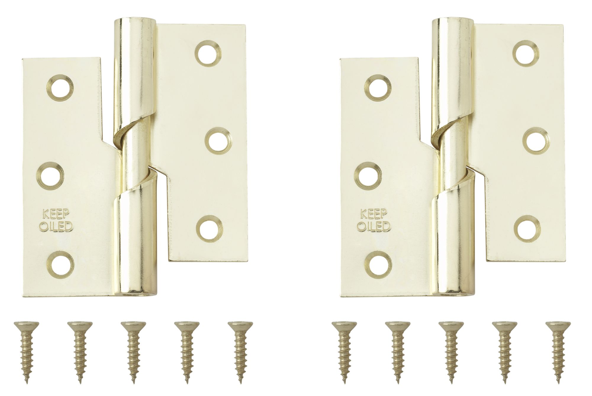 Brass-plated Metal Left Butt Door hinge N162 (L)75mm (W)75mm, Pack of 2