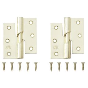 Brass-plated Metal Left Butt Door hinge N162 (L)75mm (W)75mm, Pack of 2