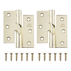 Brass-plated Metal Right Butt Door hinge N162 (L)75mm (W)75mm, Pack of 2