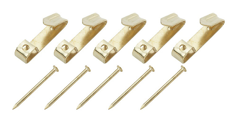 Nails Electro Brassed Picture Hook & Pin Set 4 x Small Picture Hooks & Pins 