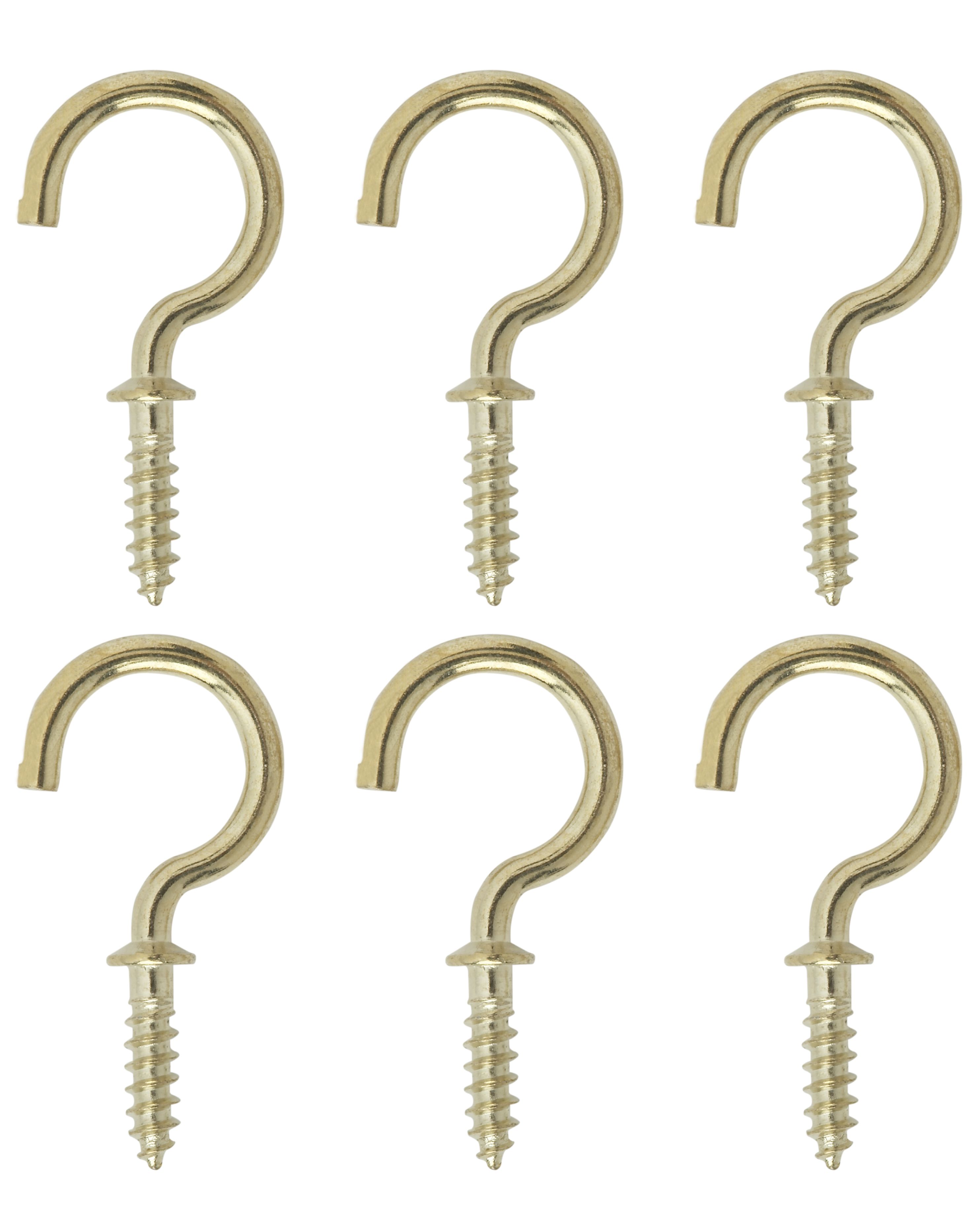 Brass-plated Small Cup hook (L)30mm, Pack of 6