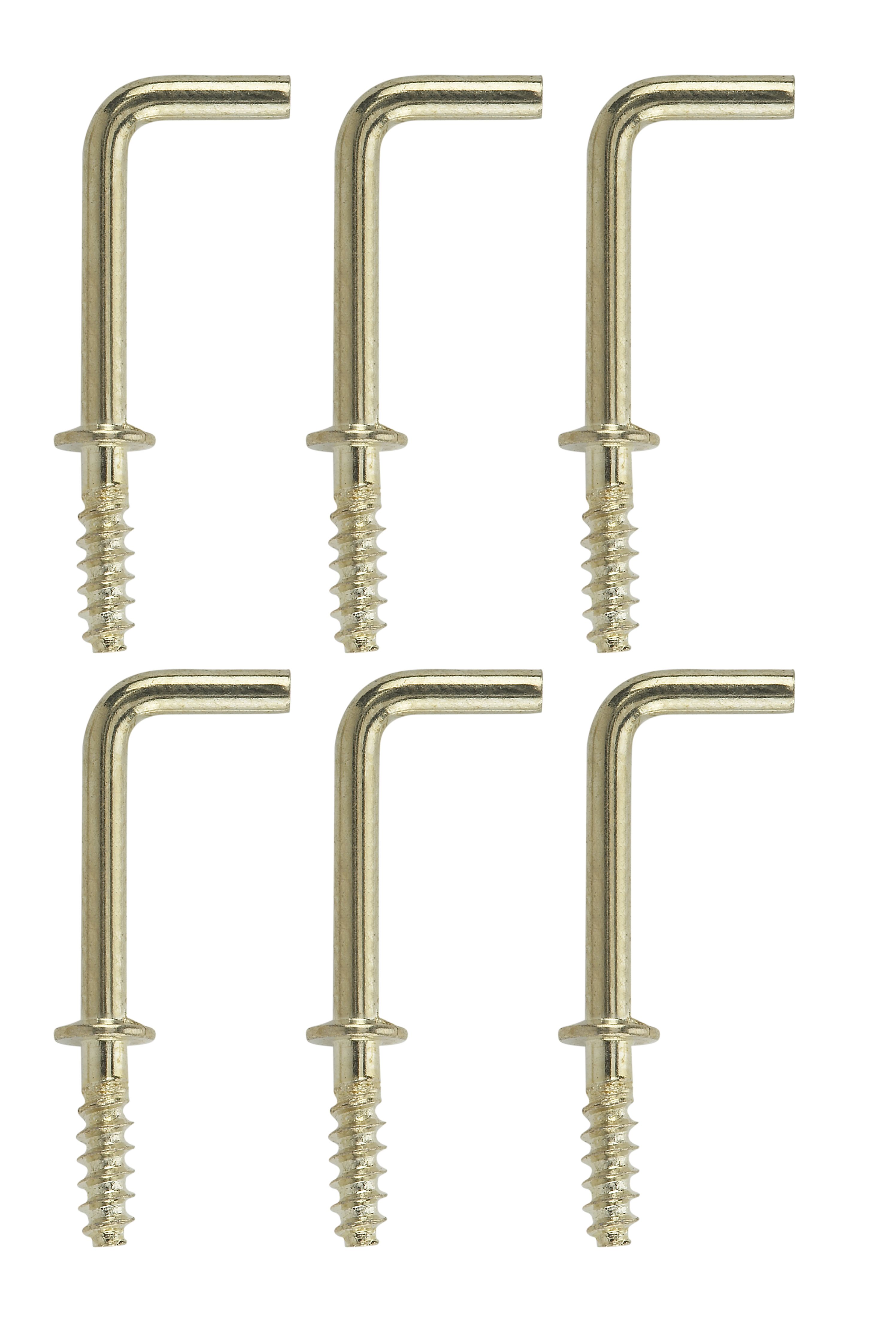 Brass-plated Small Square Cup hook (L)30mm, Pack of 6