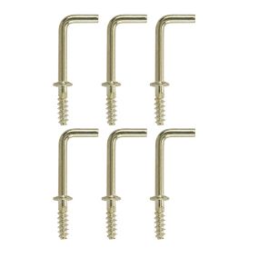 Brass-plated Small Square Cup hook (L)30mm, Pack of 6