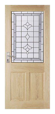 Brennan 2 panel Glazed Oak veneer External Front door, (H)1981mm (W ...