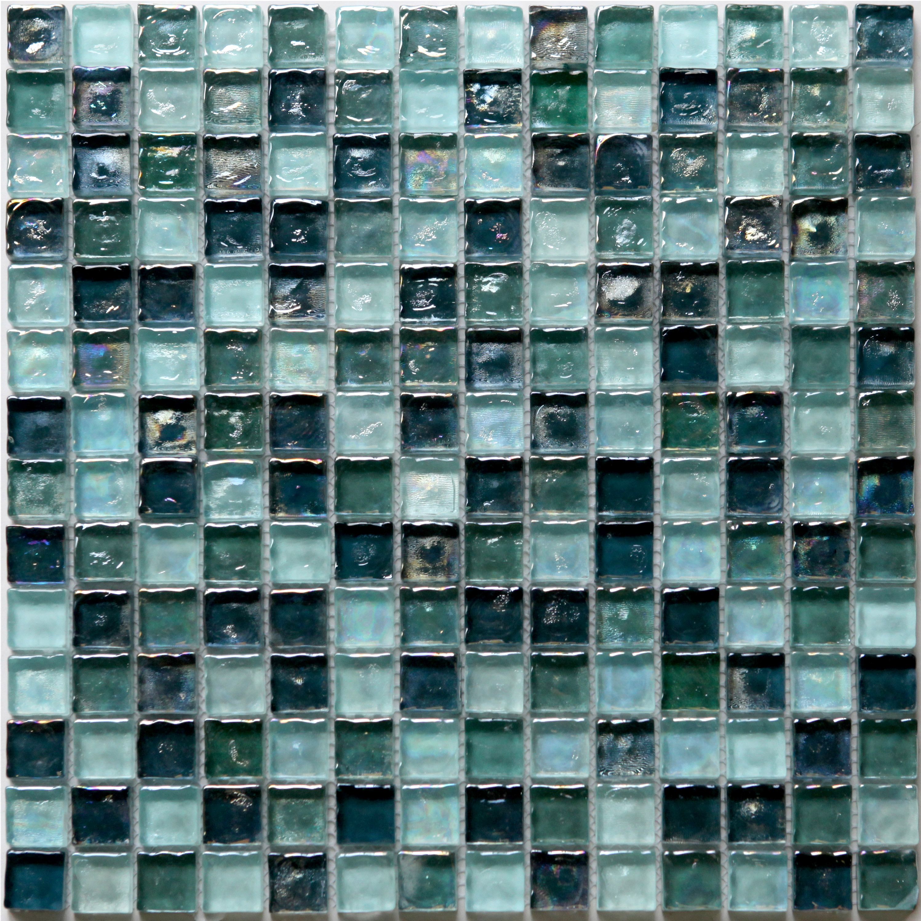 Bressia Blue & green Gloss Glass effect Glass Mosaic tile - 4