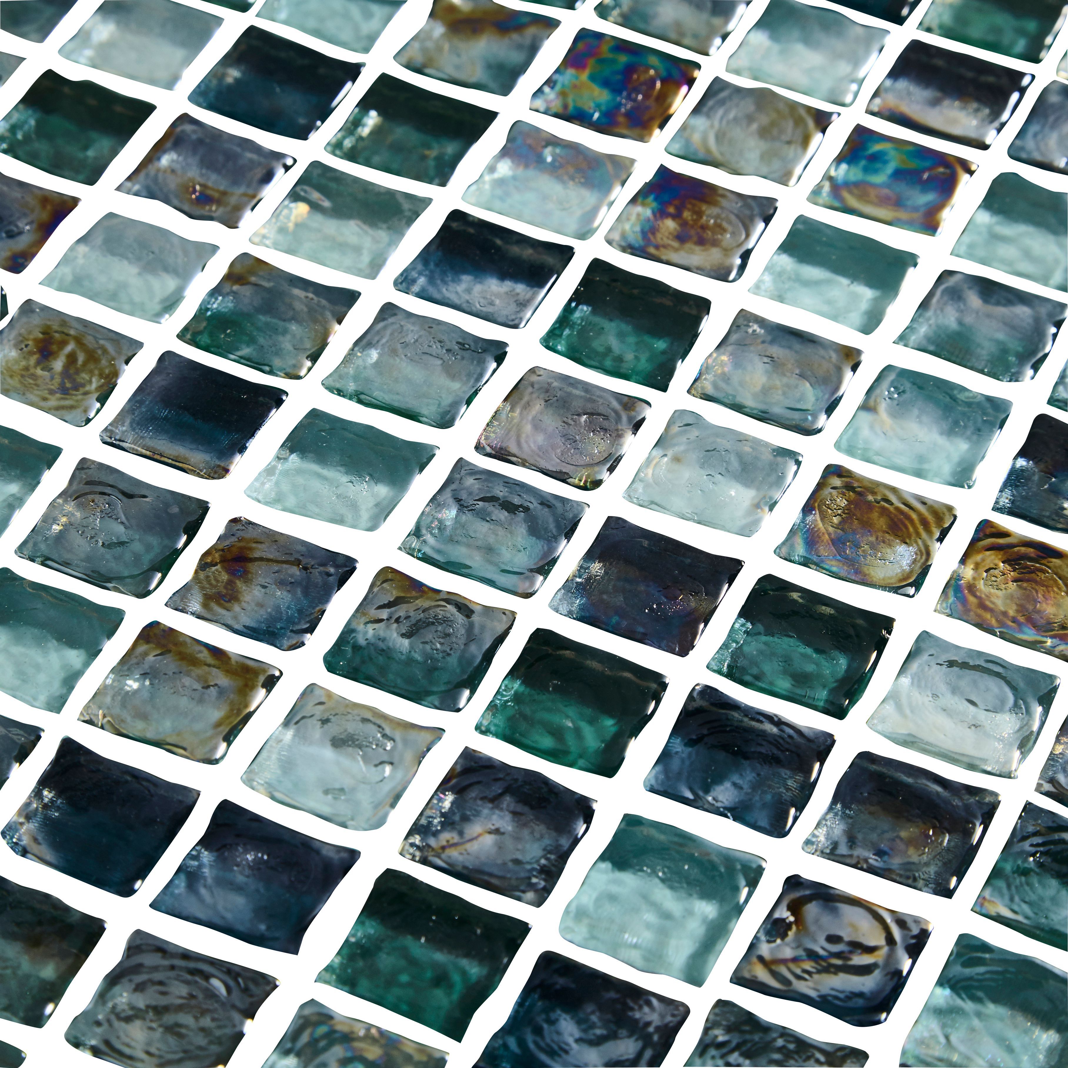 Bressia Blue & green Gloss Glass effect Glass Mosaic tile - 5
