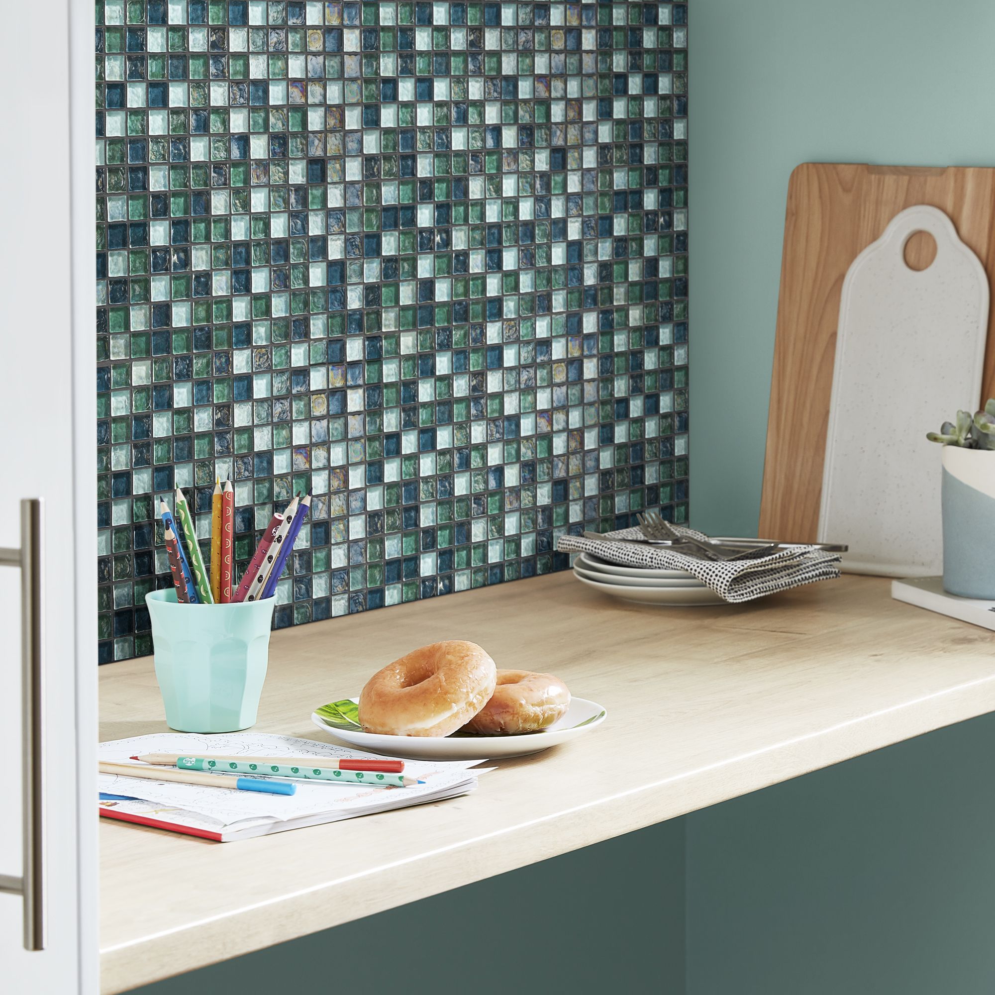 Bressia Blue & green Gloss Glass effect Glass Mosaic tile - 6