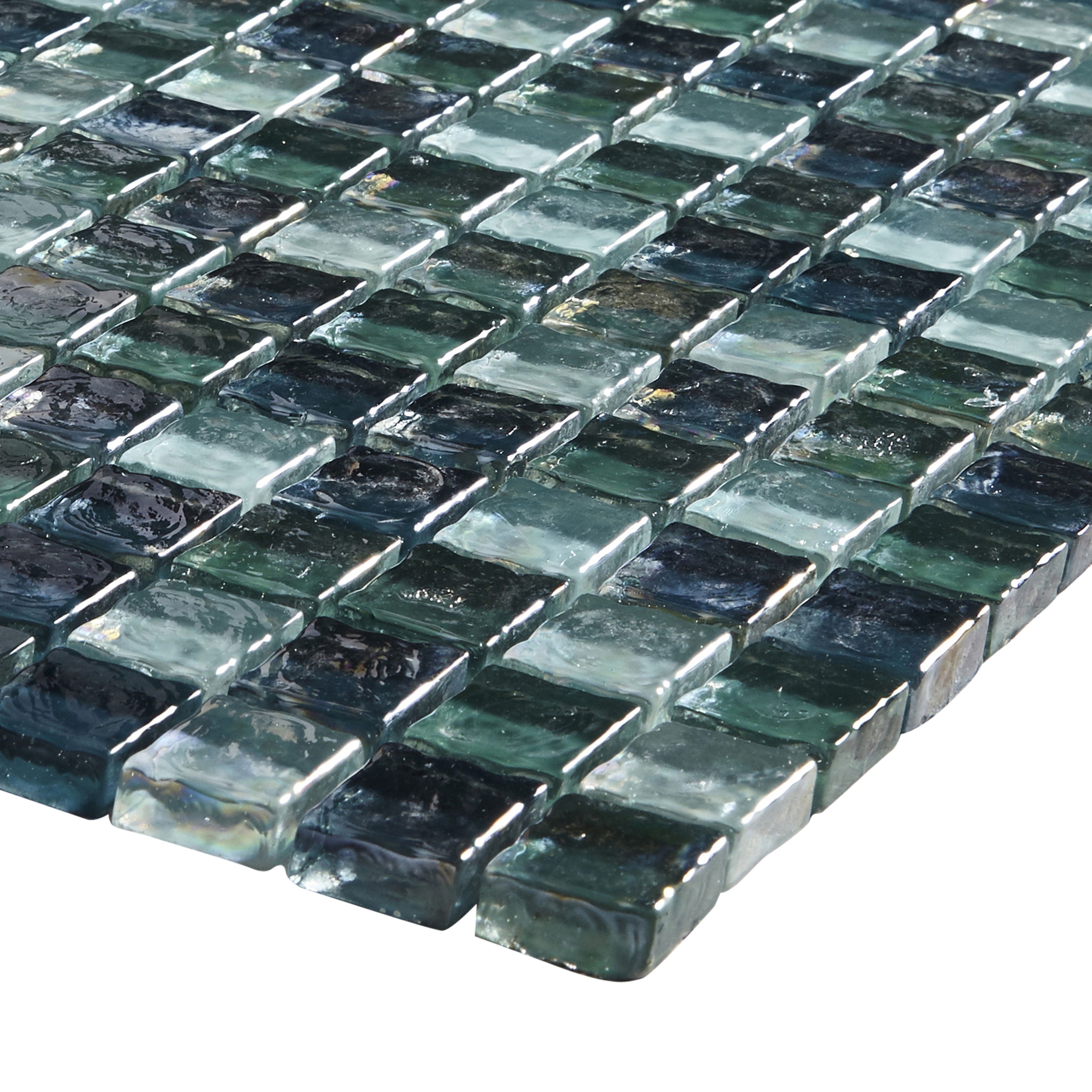 Bressia Blue & green Gloss Glass effect Glass Mosaic tile - 3