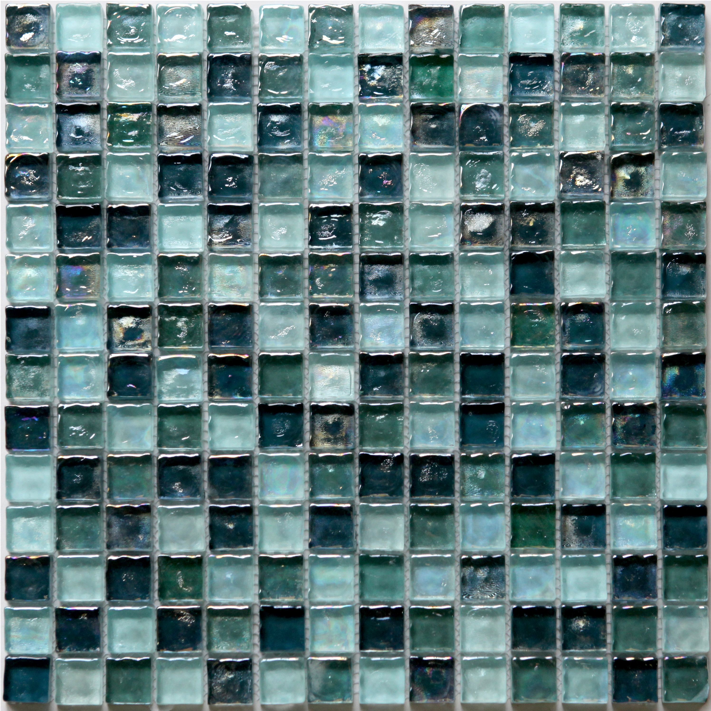 Bressia Blue & green Gloss Glass effect Mosaic Glass Mosaic tile, (L)306mm (W)306mm