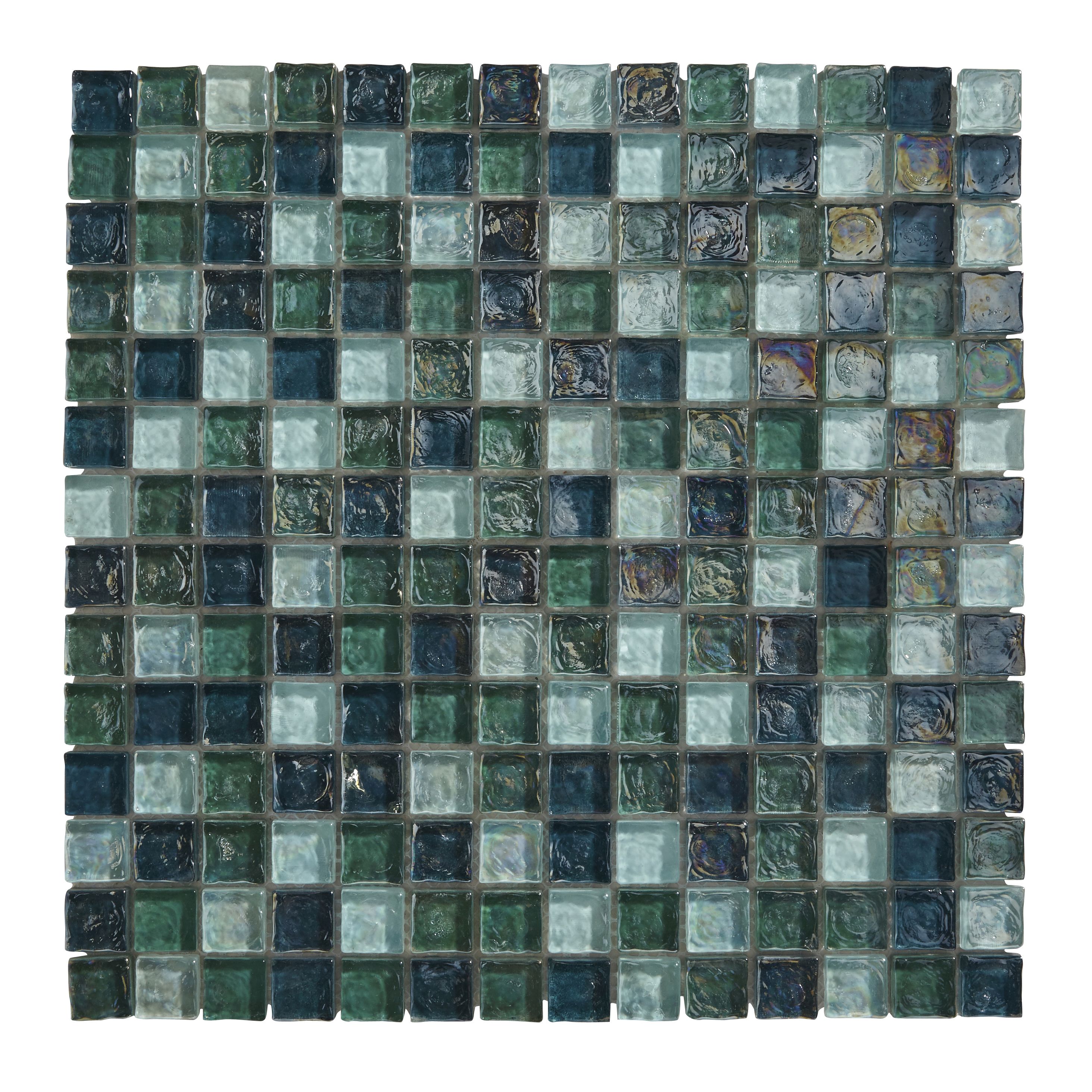 Bressia Blue & green Gloss Glass effect Mosaic Glass Mosaic tile, (L)306mm (W)306mm