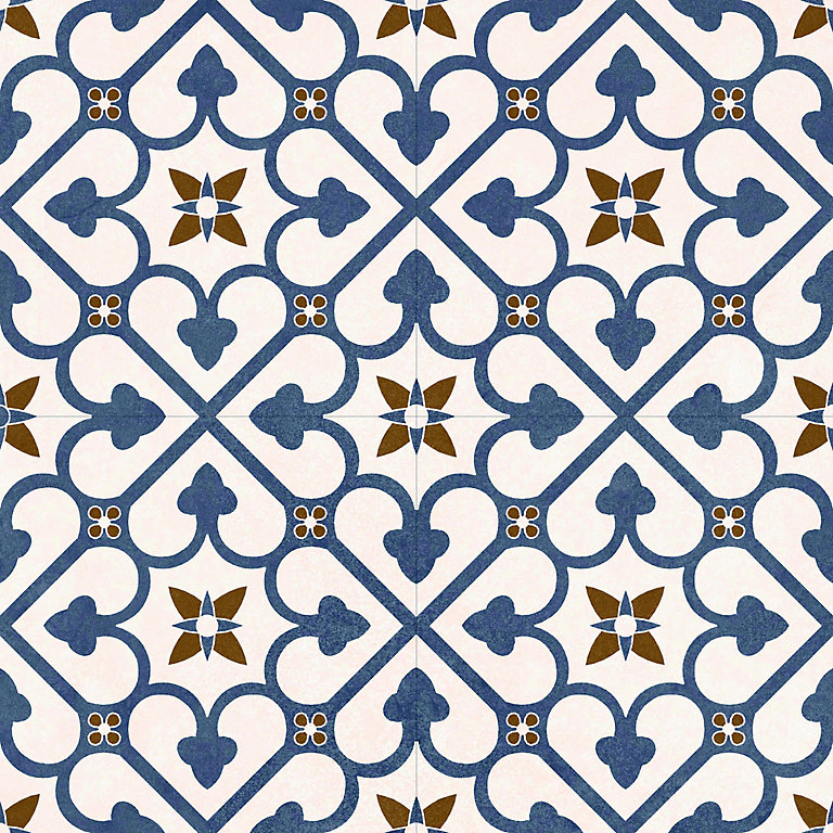 Brighton Blue Matt Ceramic Wall & floor Tile, Pack of 7, (L)450mm