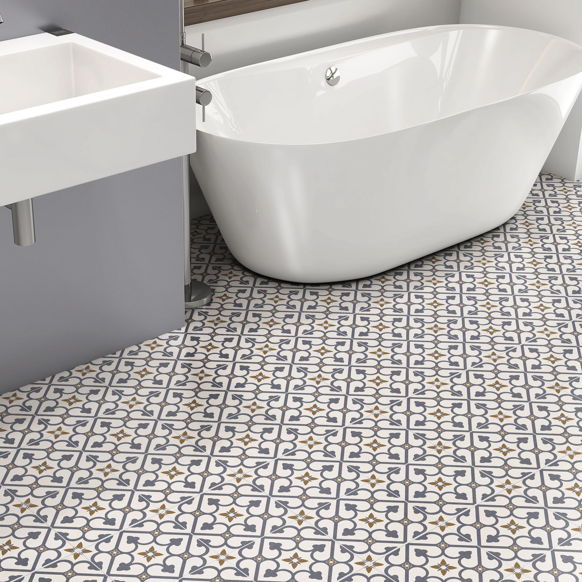 Brighton Blue Matt Ceramic Wall & floor Tile, Pack of 7, (L)450mm (W)450mm