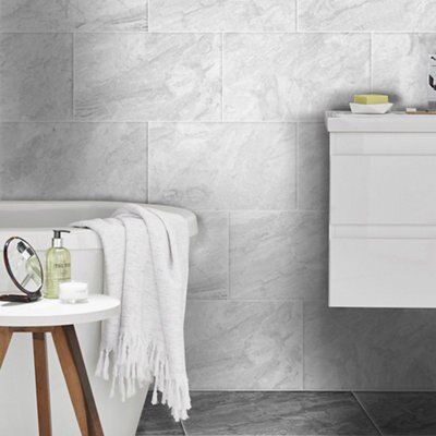 Brita Haver travertine Mist Satin Stone effect Ceramic Indoor Wall & floor Tile, Pack of 6, (L)298mm (W)498mm