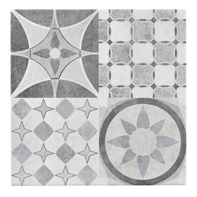 British Ceramic Lofthouse Grey Matt Patchwork Stone effect Ceramic Indoor Wall & floor Tile, Pack of 9, (L)331mm (W)331mm