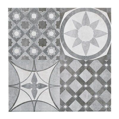 British Ceramic Lofthouse Grey Matt Patchwork Stone effect Ceramic Indoor Wall & floor Tile, Pack of 9, (L)331mm (W)331mm