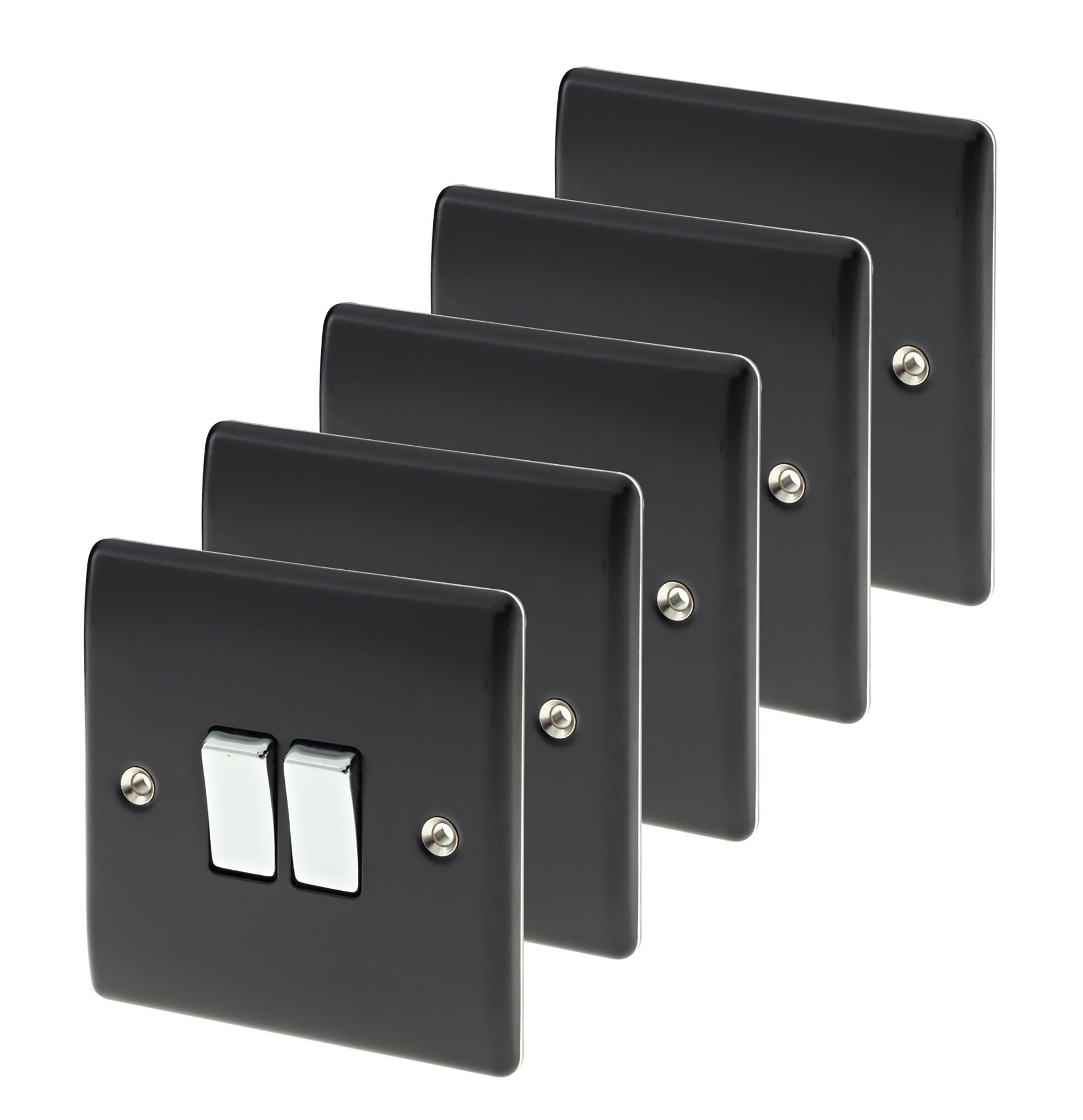 British General 10A 2 way Black Double Light Switch, Pack of 5 DIY at B&Q
