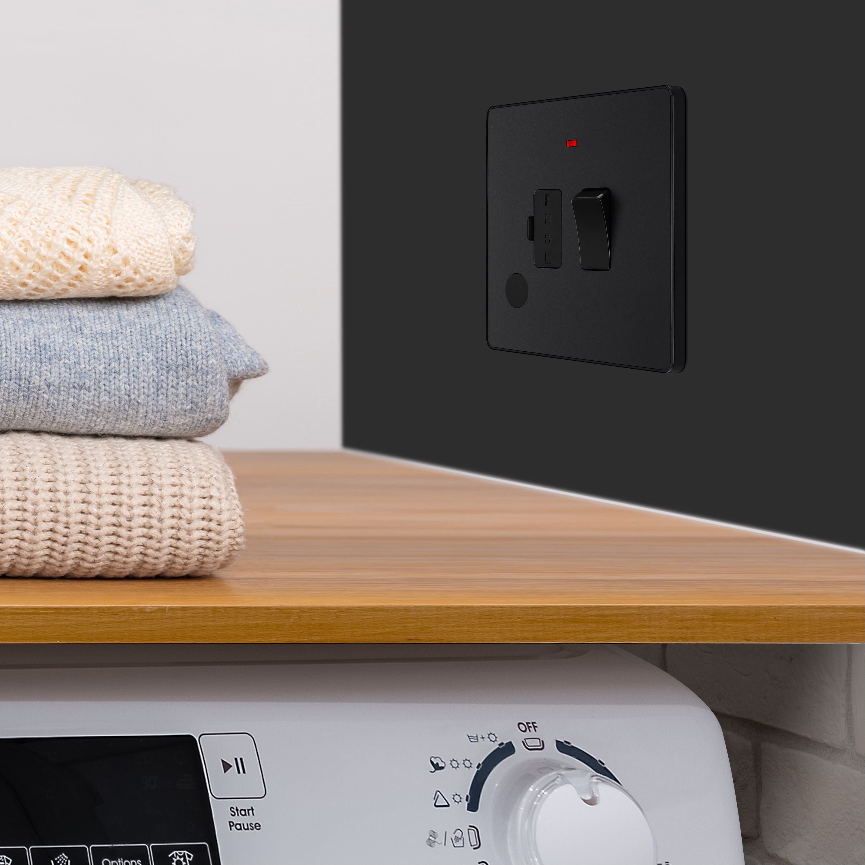 British General 13A 1 gang 2 way Low profile Switched LED indicator Fused connection unit Matt Black - 10
