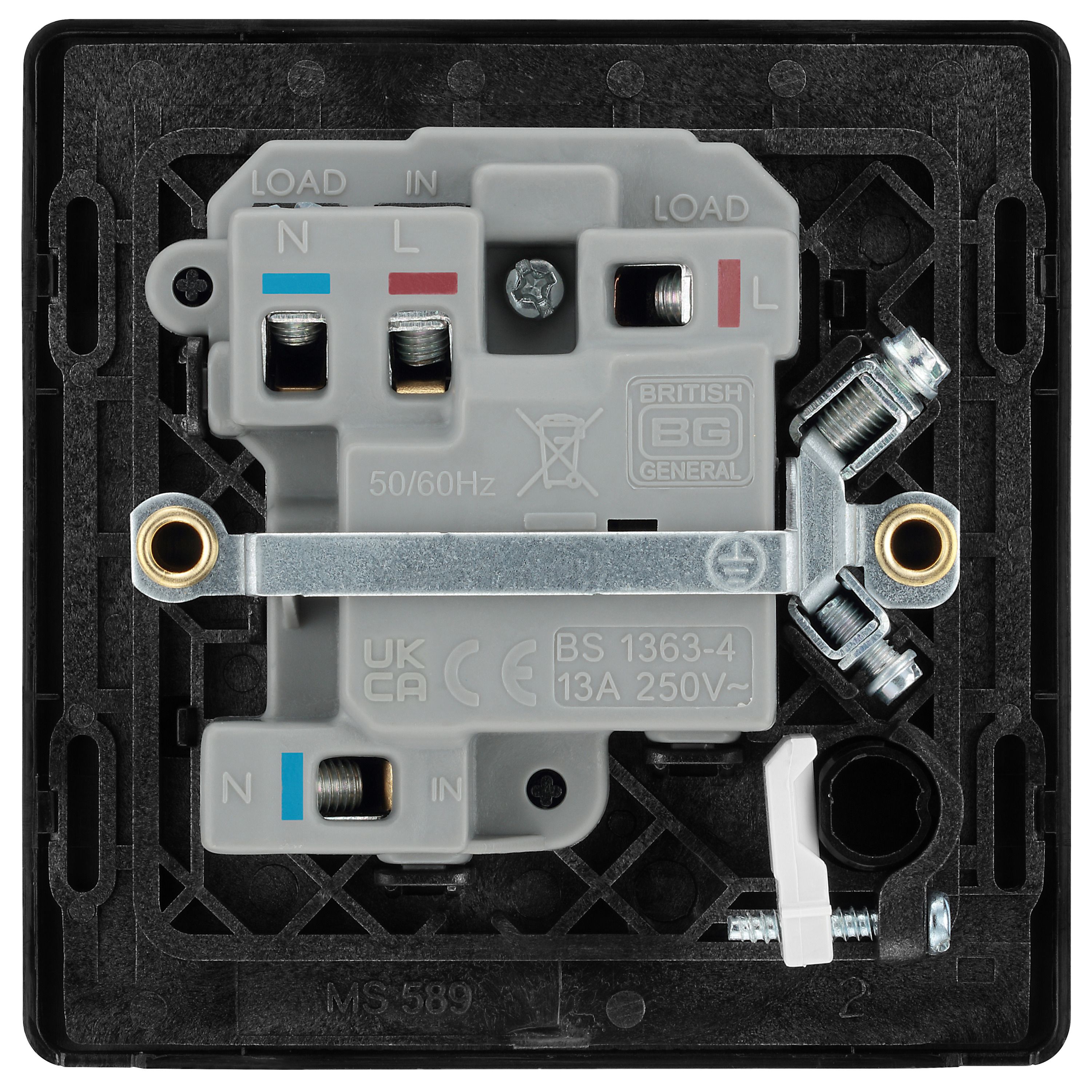 British General 13A 1 gang 2 way Low profile Switched LED indicator Fused connection unit Matt Black - 5