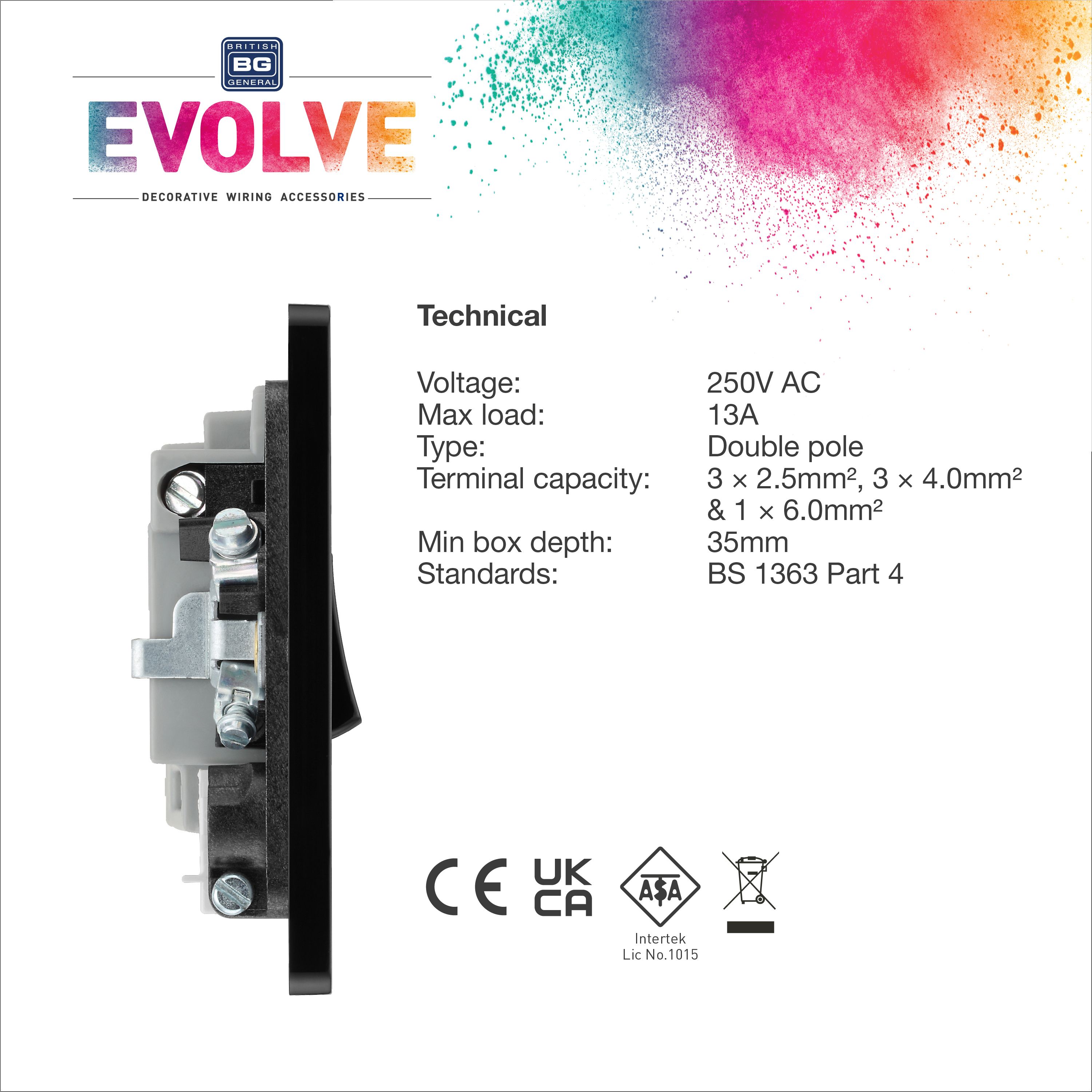 British General 13A 1 gang 2 way Low profile Switched LED indicator Fused connection unit Matt Black - 9