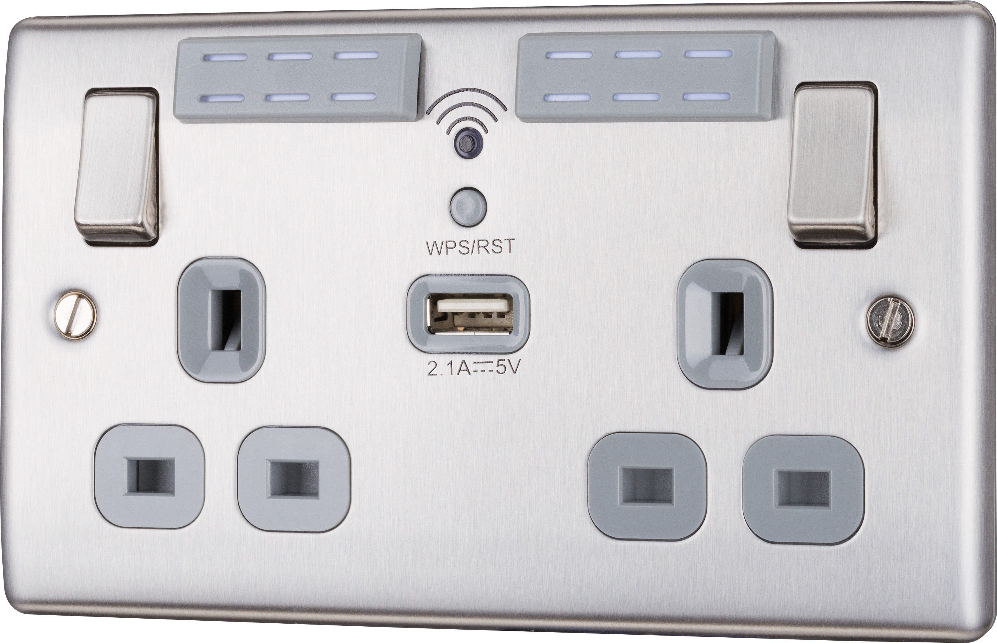 British General 13A Switched Double WiFi extender socket with USB