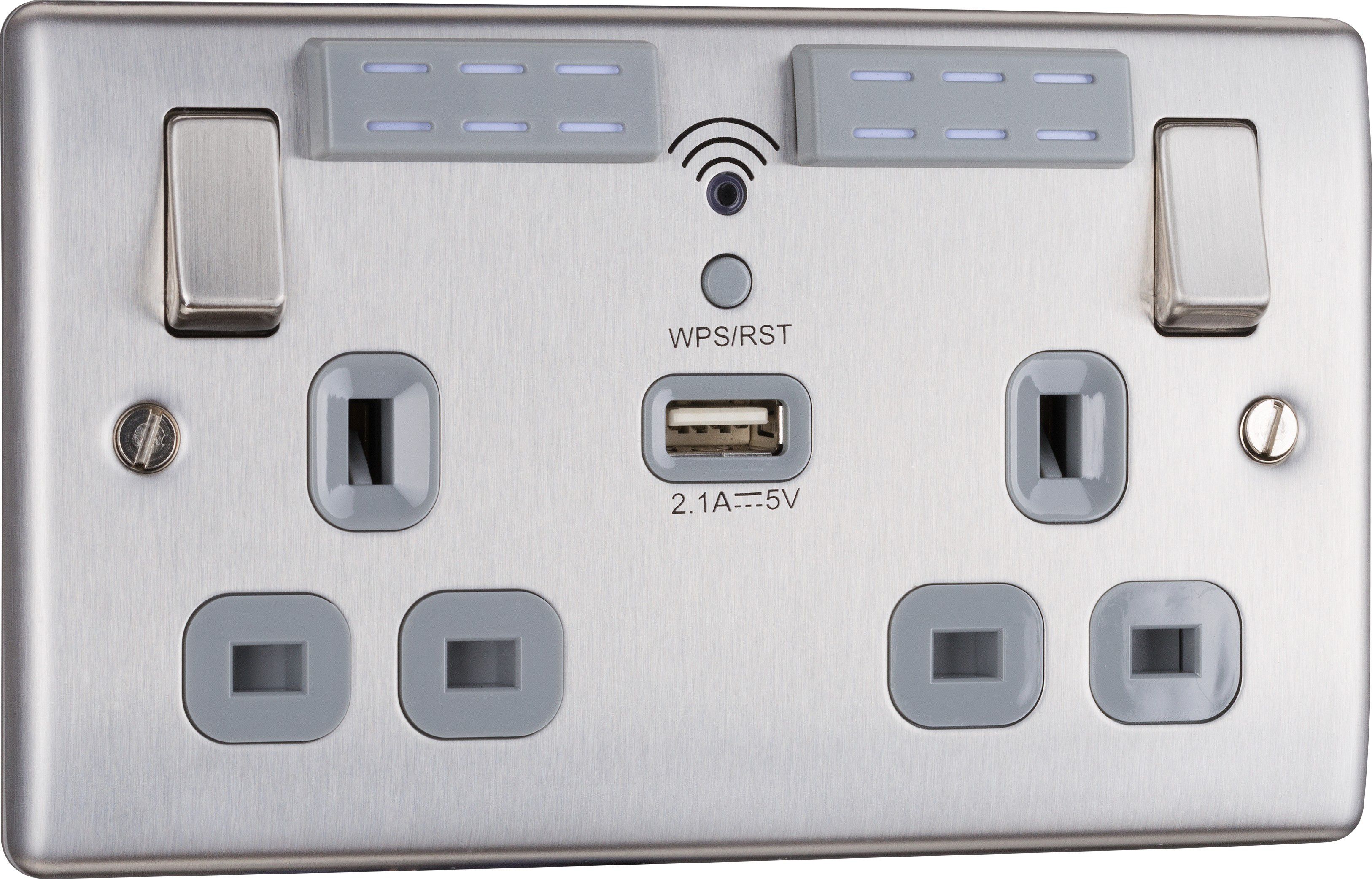 British General 13A Switched Double WiFi extender socket with USB