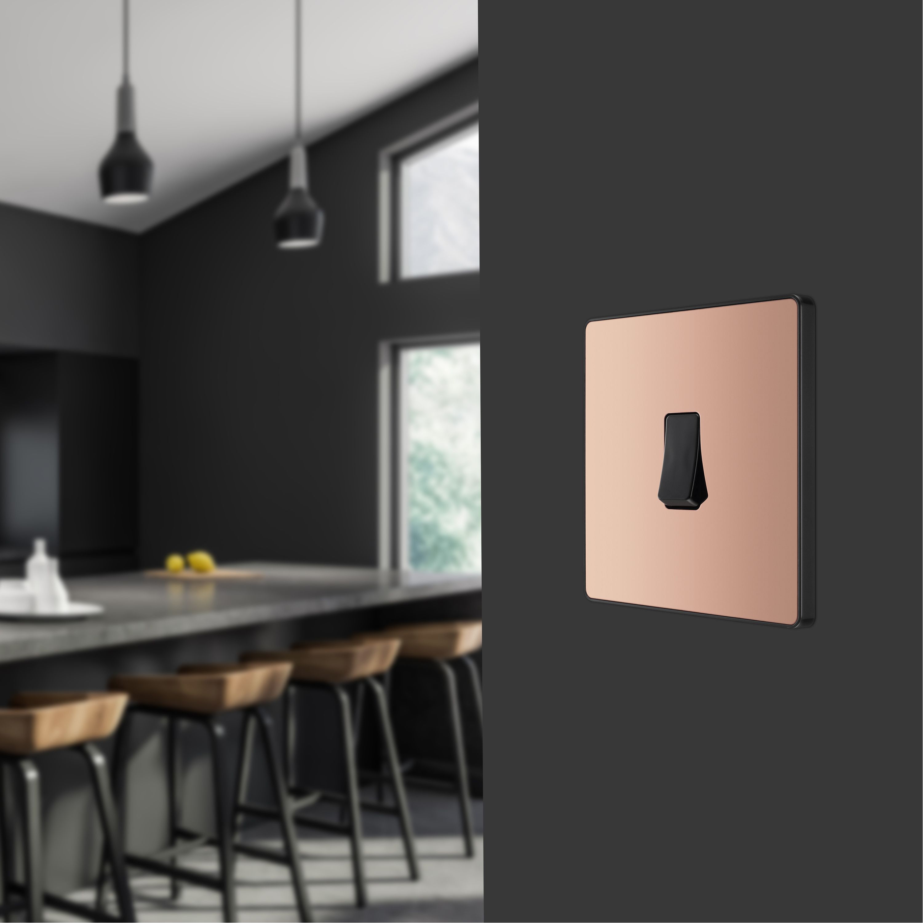 British General 20A 2 way 1 gang Single light Screwless Switch Gloss Copper effect - 10