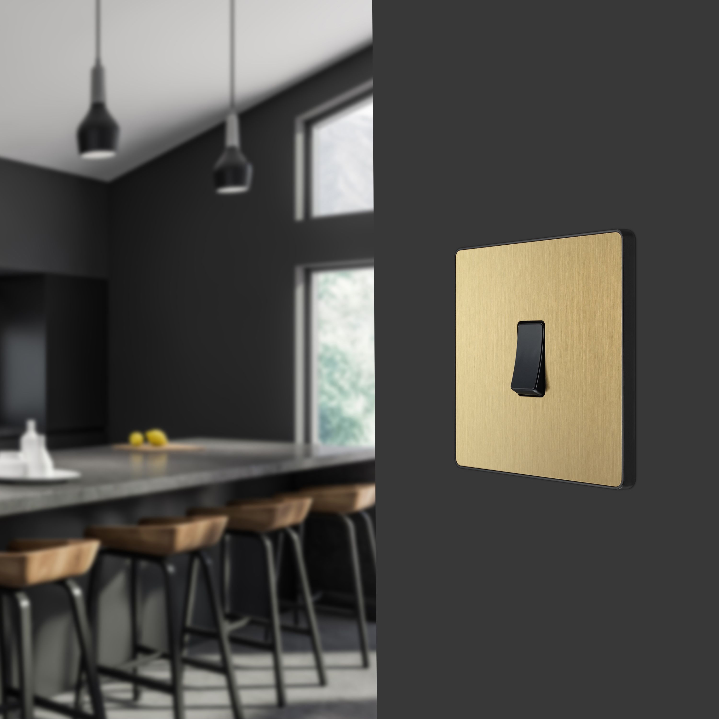 British General 20A 2 way 1 gang Single light Screwless Switch Satin Brass effect - 10