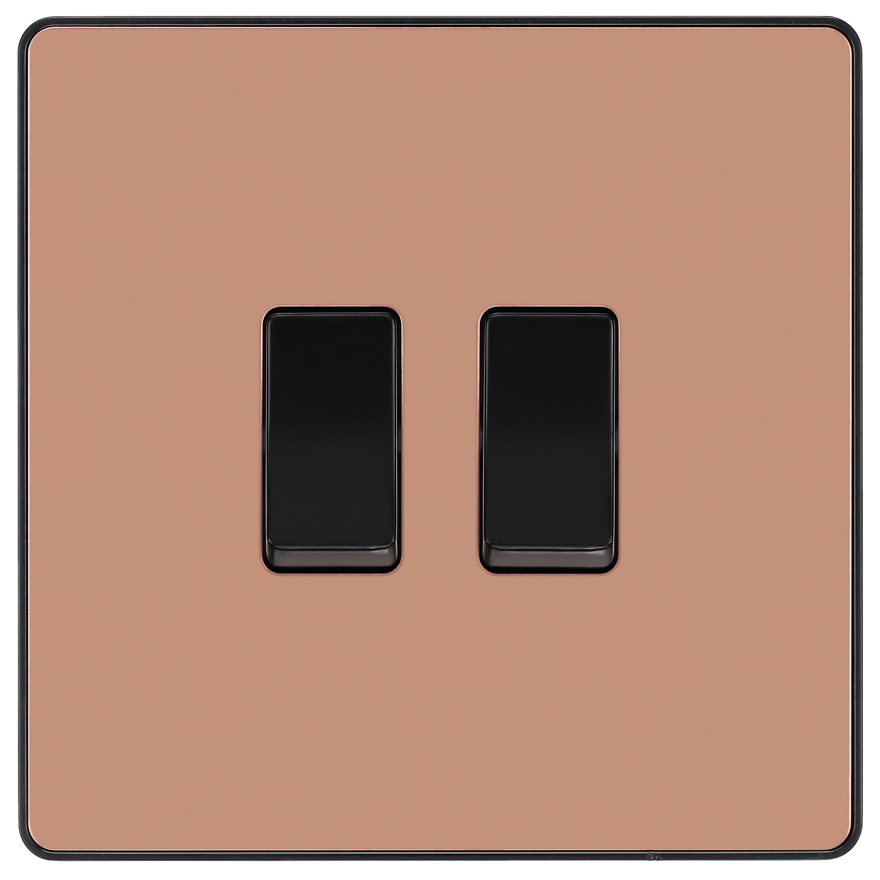 British General 20A 2 way 2 gang Double light Screwless Switch Gloss Copper effect
