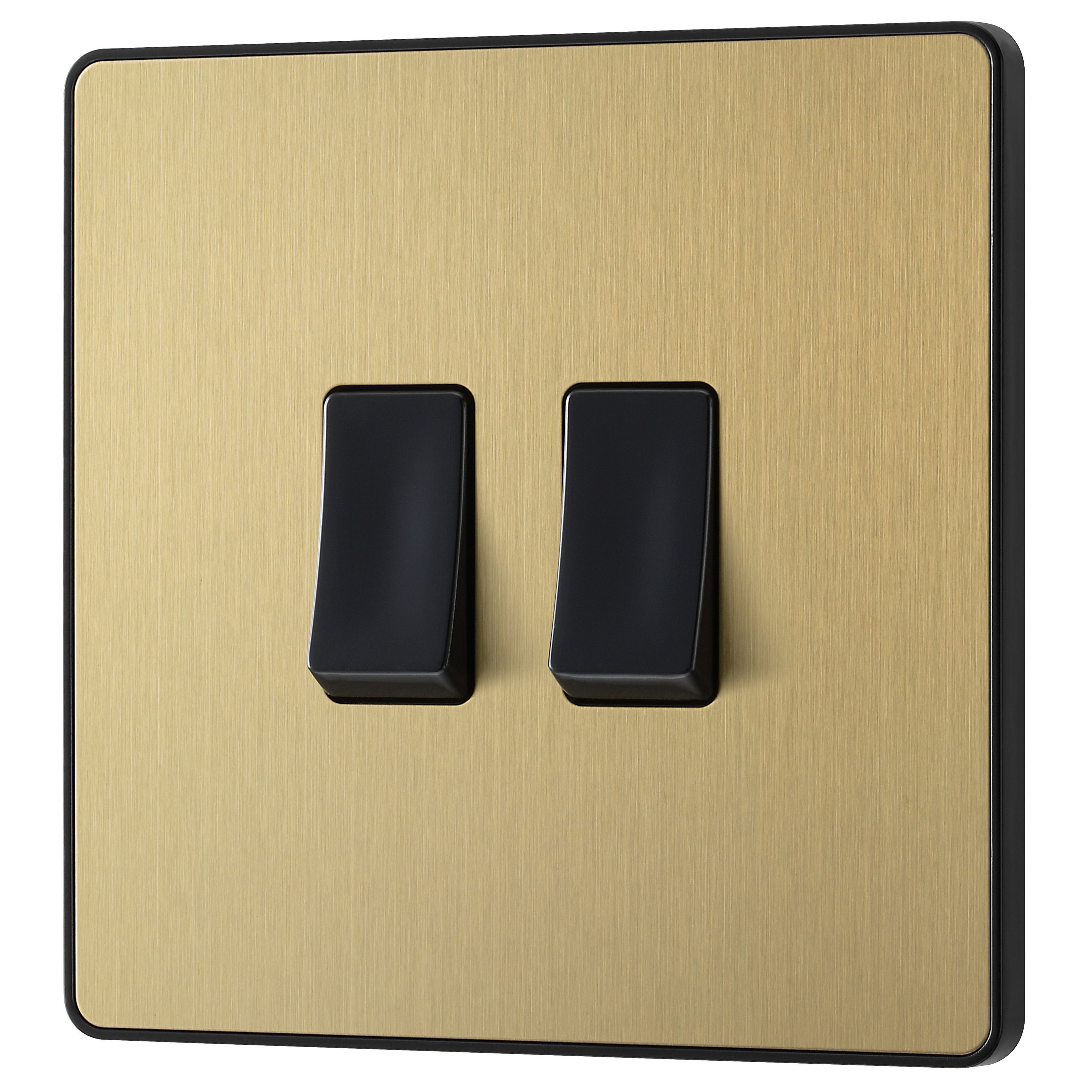 British General 20A 2 way 2 gang Double light Screwless Switch Satin Brass effect - 3