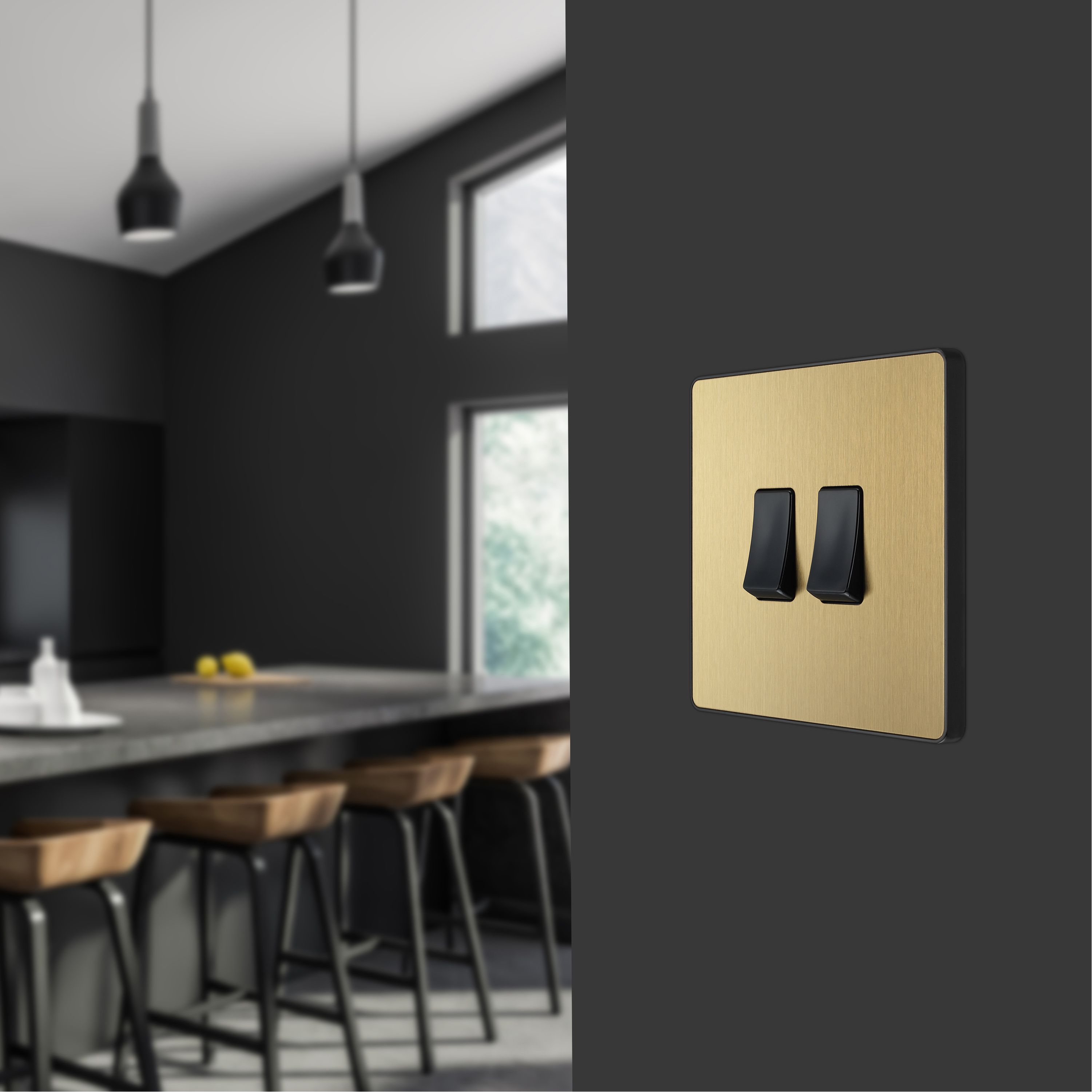 British General 20A 2 way 2 gang Double light Screwless Switch Satin Brass effect - 9