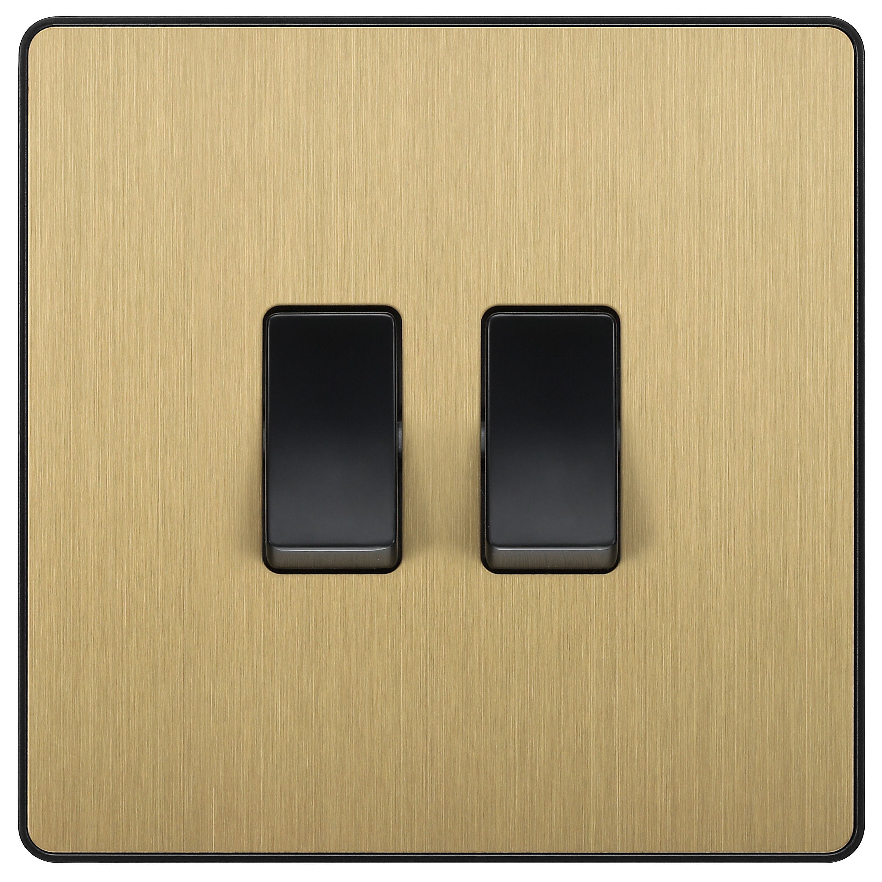 British General 20A 2 way 2 gang Double light Screwless Switch Satin Brass effect
