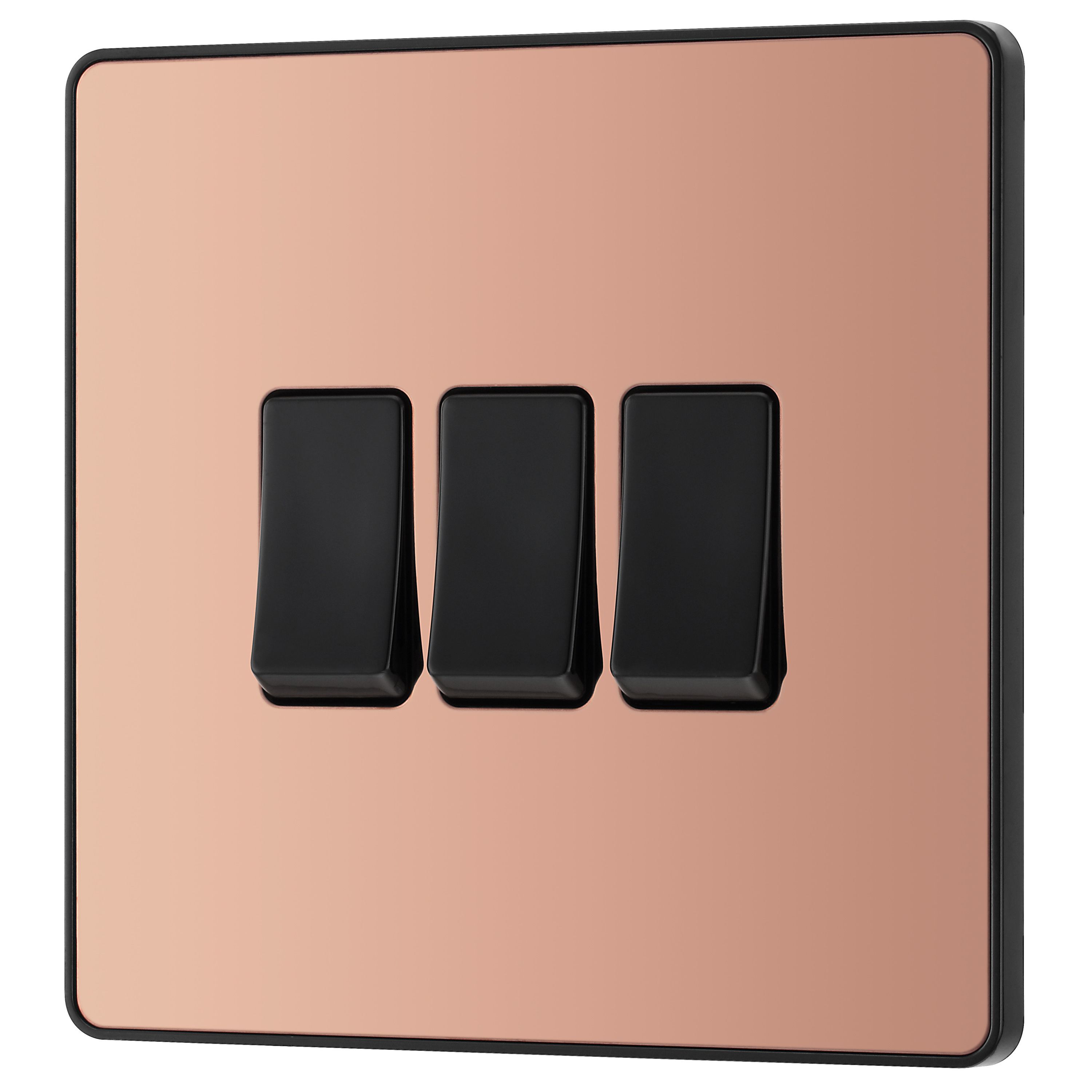 British General 20A 2 way 3 gang Triple light Screwless Switch Gloss Copper effect - 3